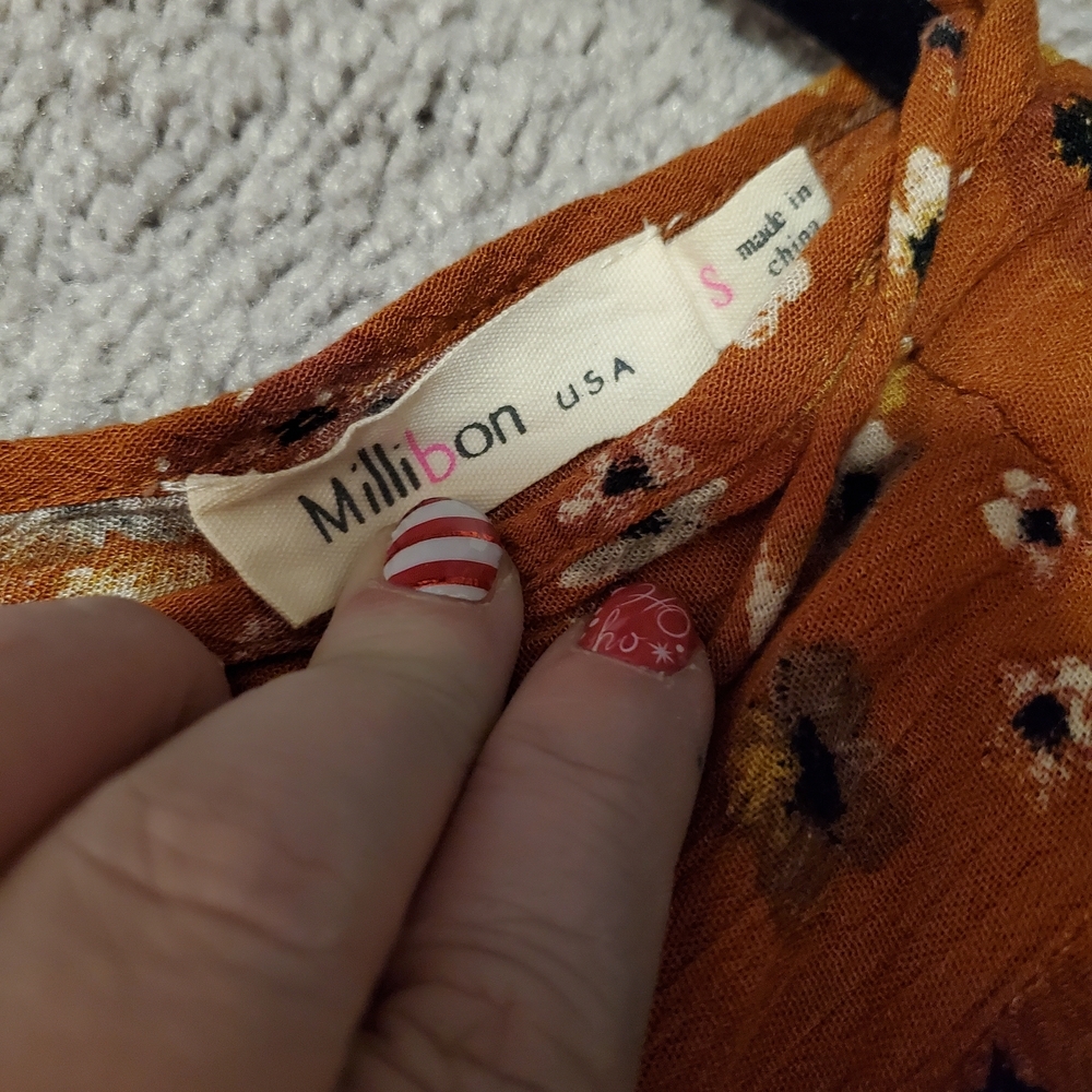 Millibon Floral Mini Dress in Orange and White - Picture 2 of 8